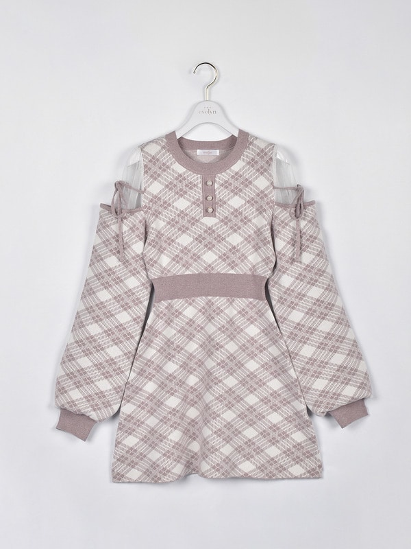 ファー襟チェックニットワンピース｜evelyn（エブリン）公式通販サイト