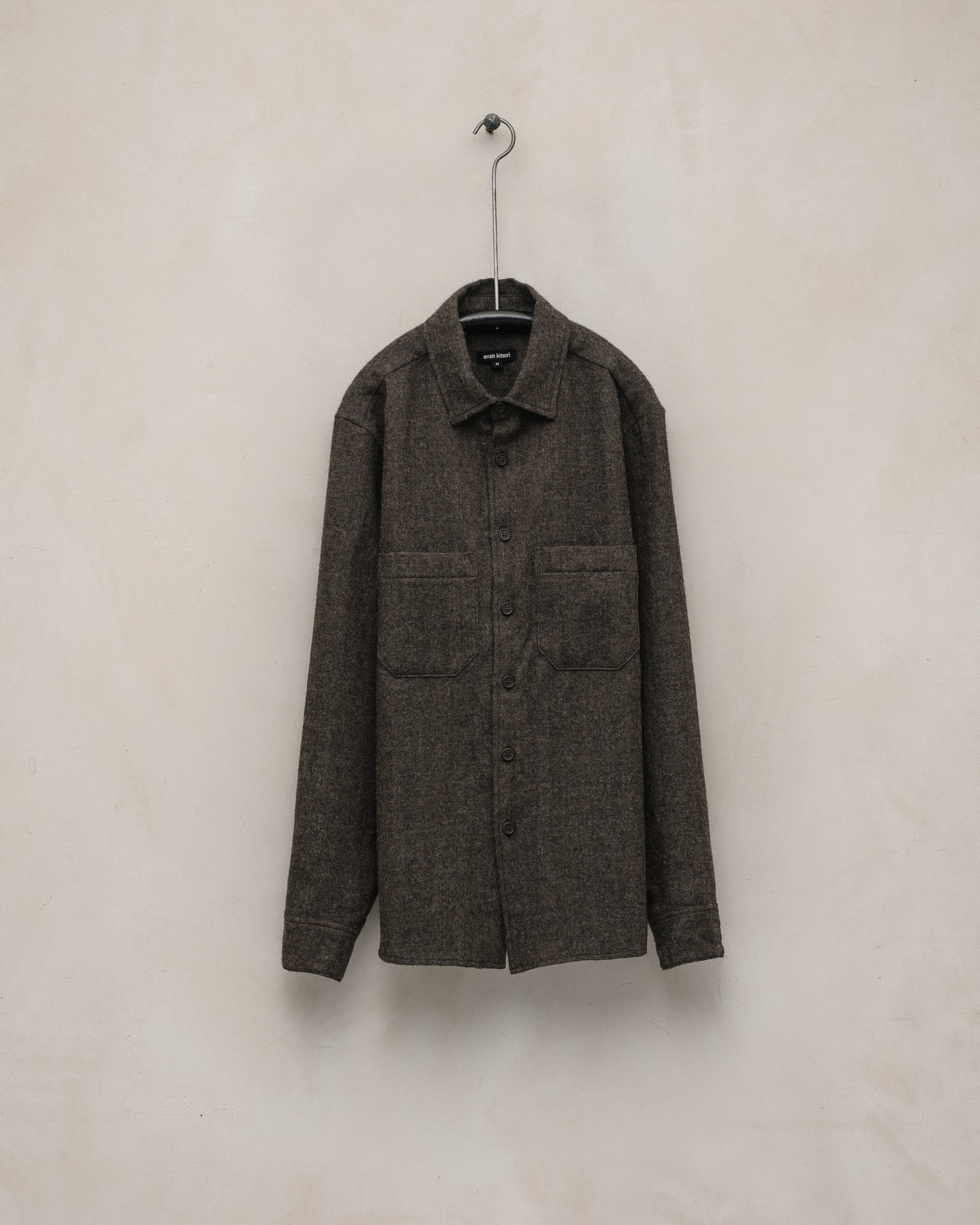 Two Pocket Shirt - Undyed Wool Herringbone, Dark Brown – evan kinori
