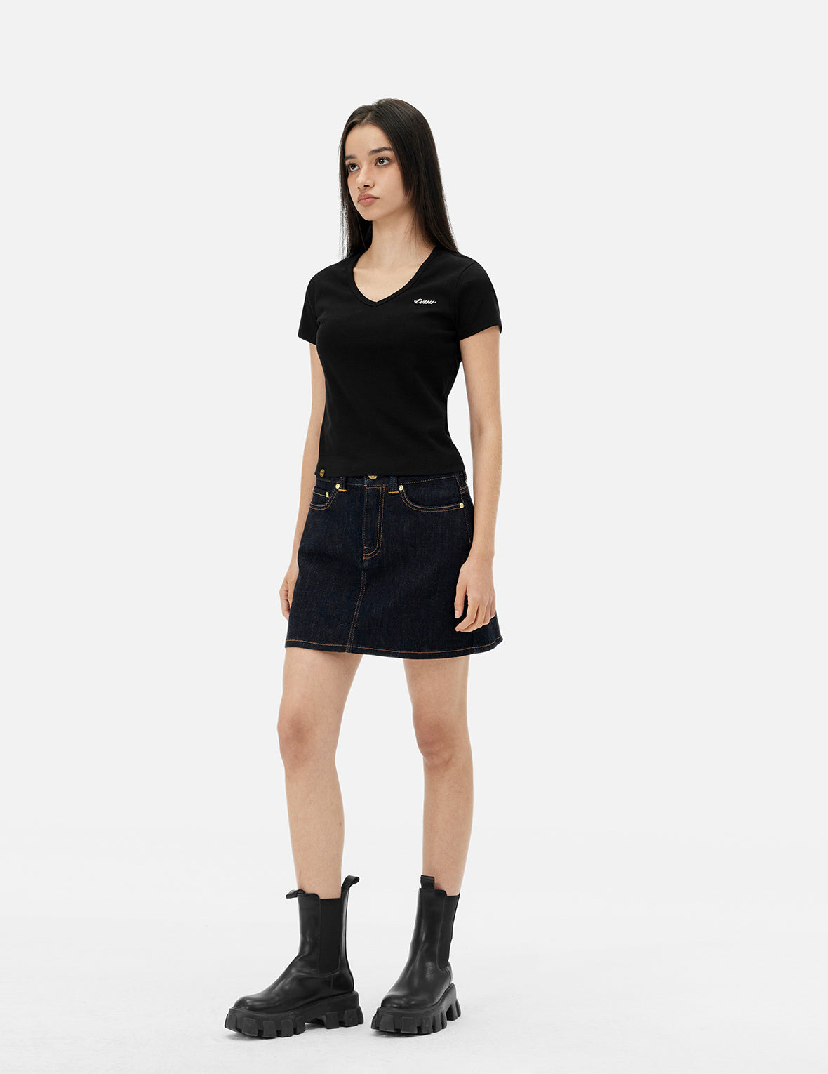 カモメ刺繍 レギュラーフィット デニムスカート – EVISU