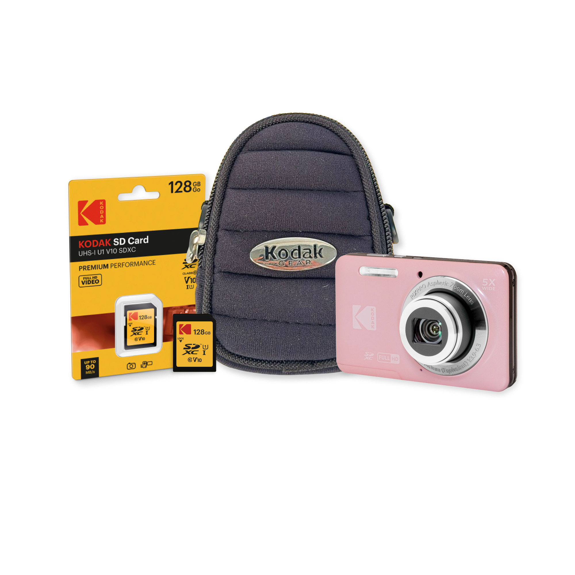 Kodak PixPro FZ55 Pink Camera Bundle with 128GB SD Card and Case