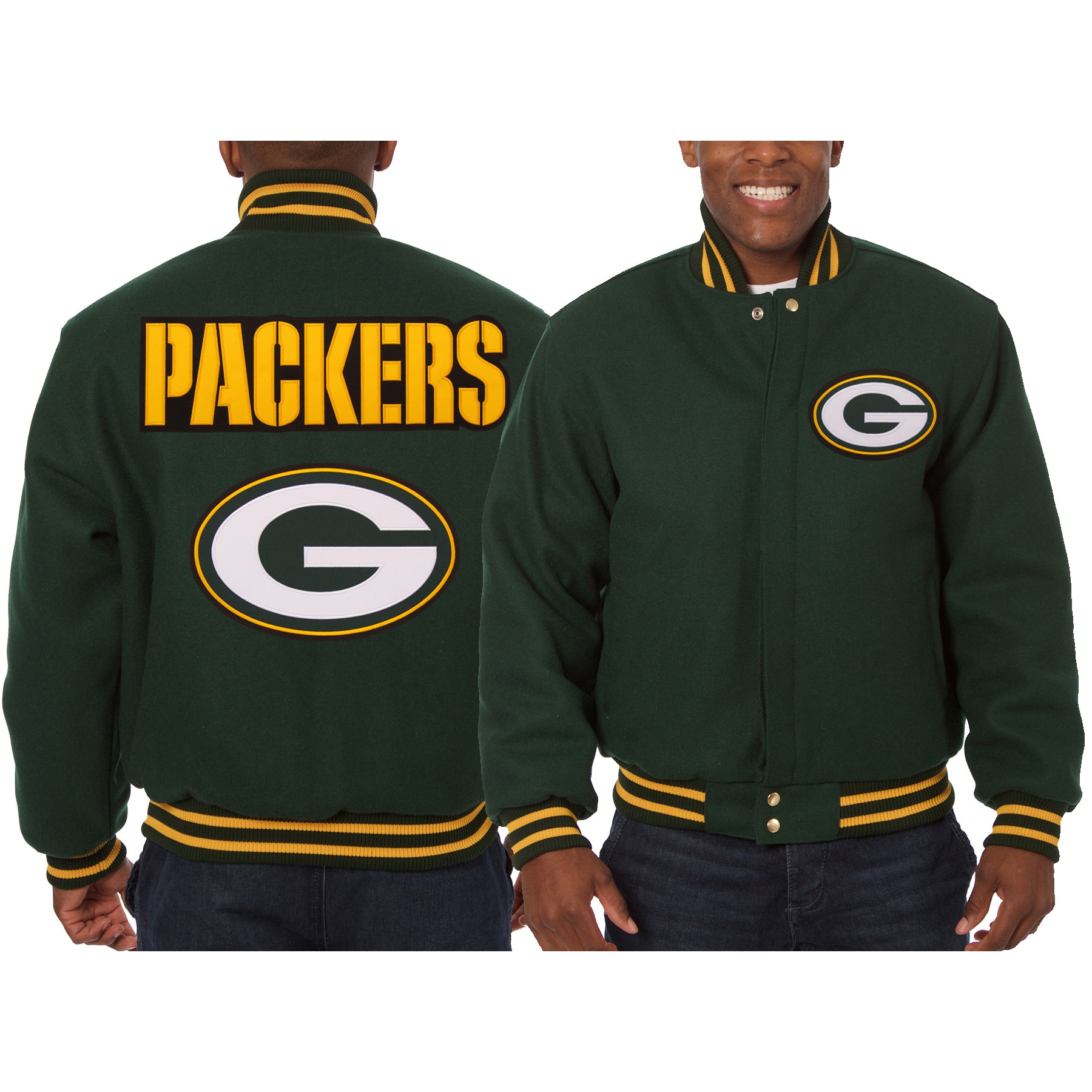 Men's Green Bay Packers JH Design Green Embroidered Wool Jacket
