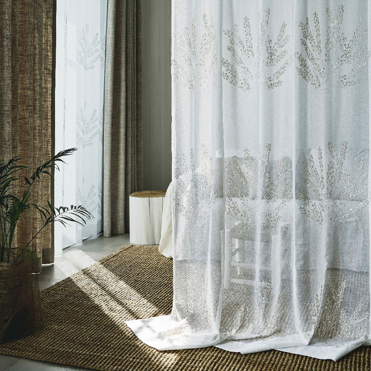 2番-白刺繍 レース 北欧 目隠し 【2枚入り】 【1枚生地幅250cm】 2番