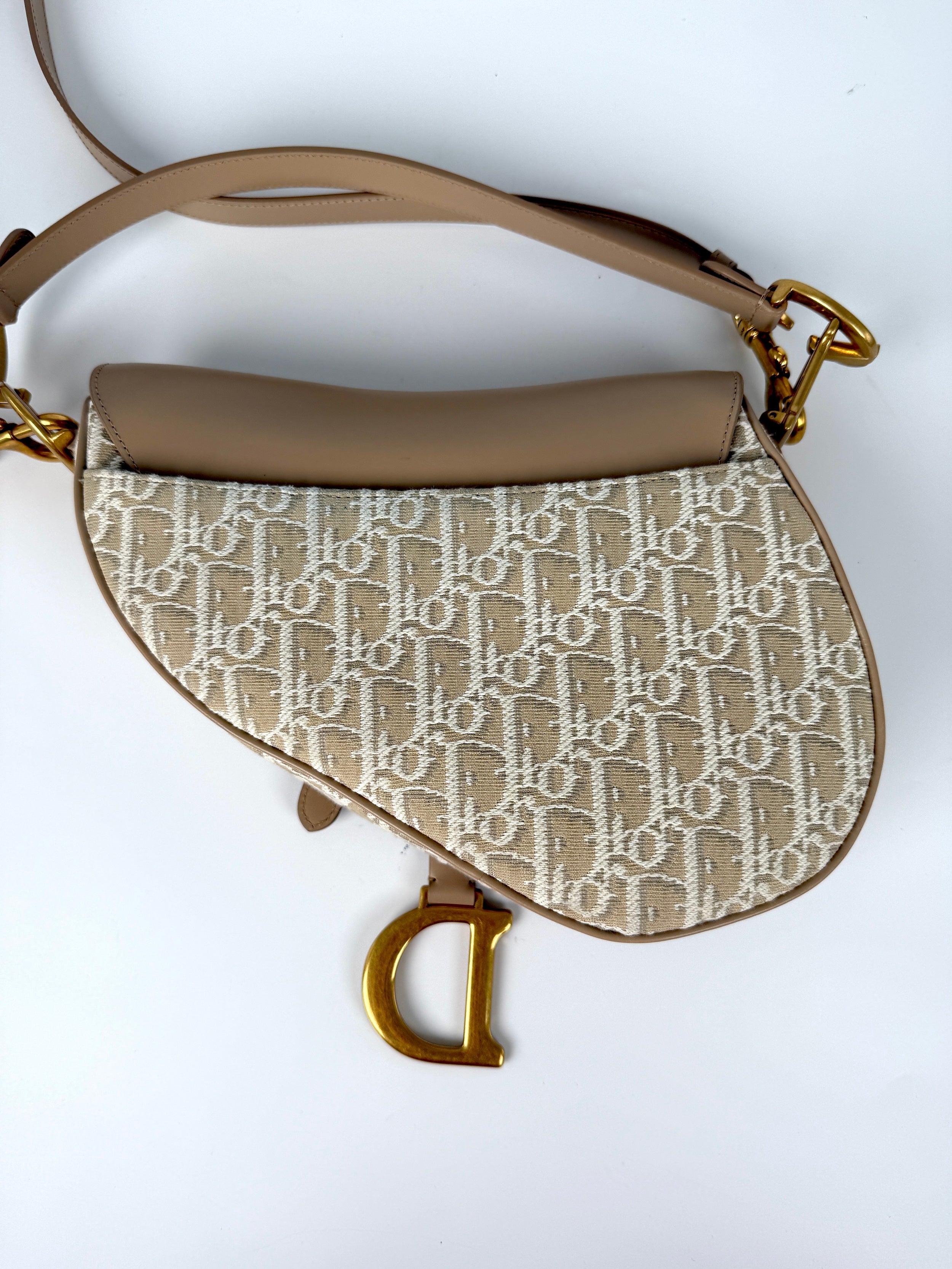 Christian Dior Beige Oblique 2024 Jacquard Monogram Leather Saddle