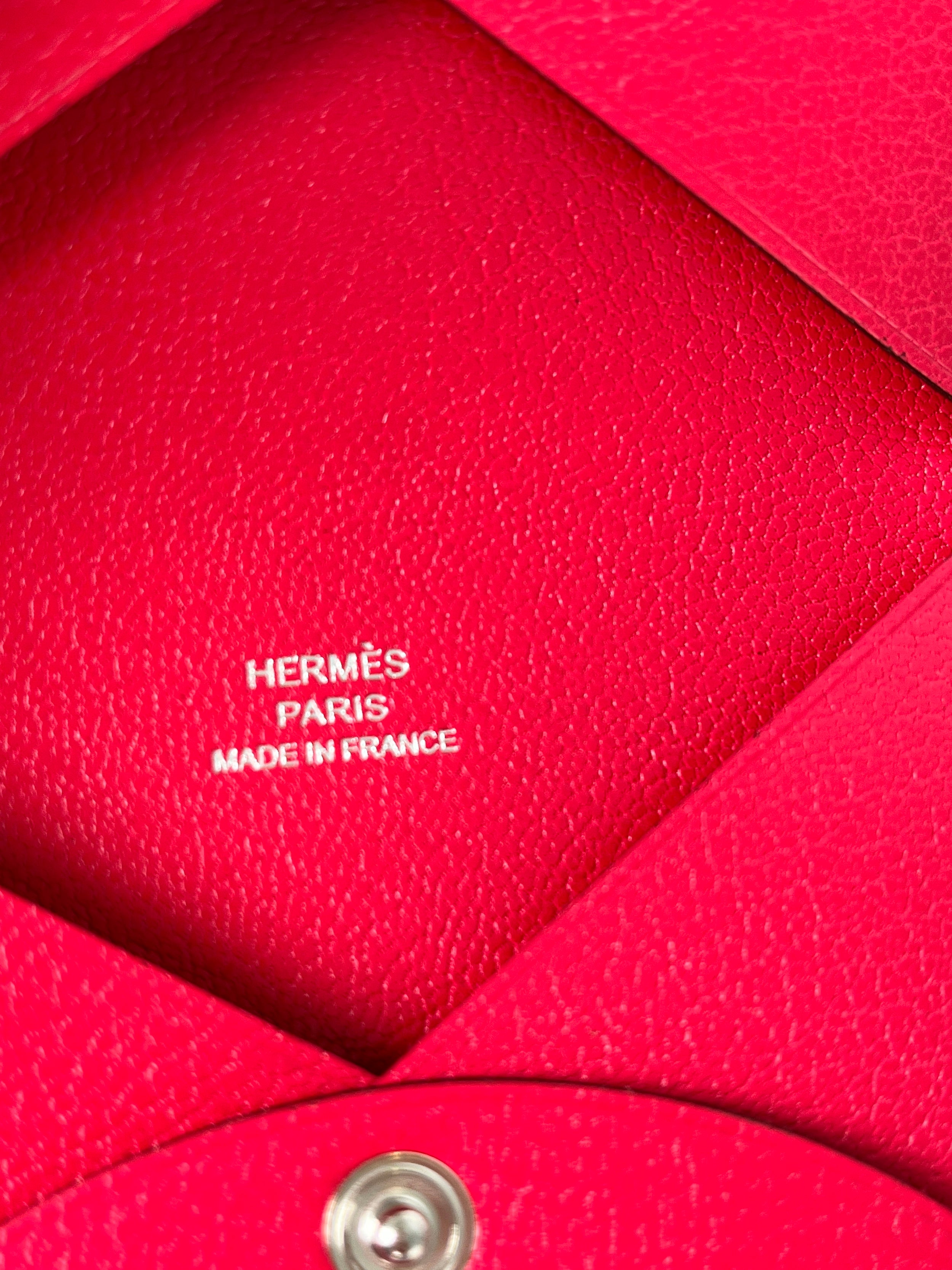 New HERMES Calvi Card Holder Case Rose Extreme Pink Chèvre