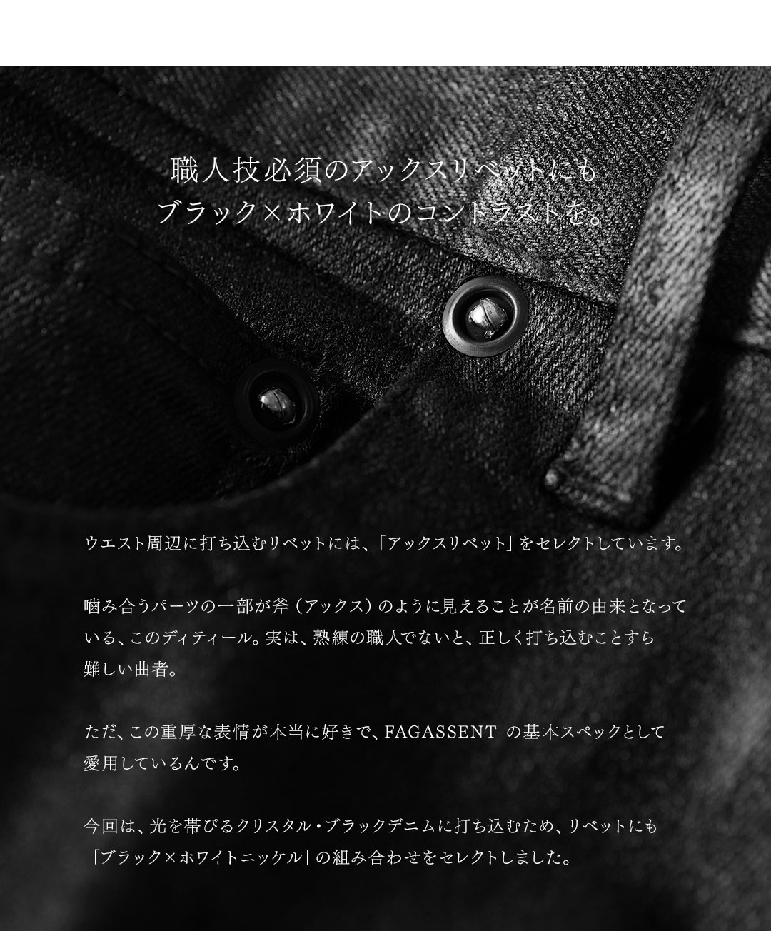 FAGASSENT】BLACK BIRD Cristal Coating Denim （ブラックバード