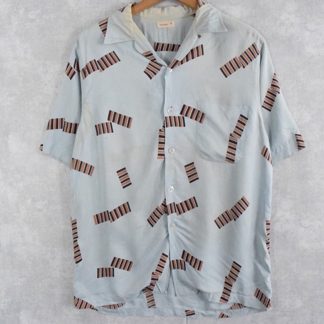 50年代 50s 総柄 開襟 半袖 絹 ループカラー │ヴィテージ古着屋Feeet