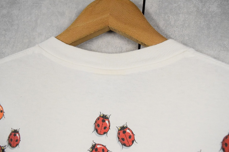 90s 90年代 アメリカ製 てんとう虫 昆虫 生き物 白 ホワイト 半袖