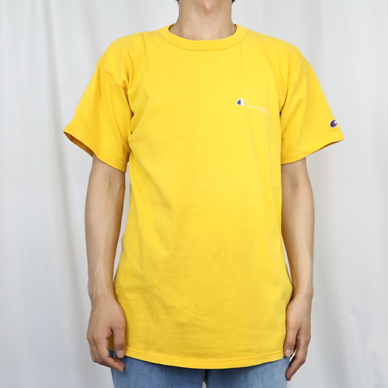 80s 80年代 チャンピオン アメリカ製 半袖 黄色 イエロー│ヴィテージ