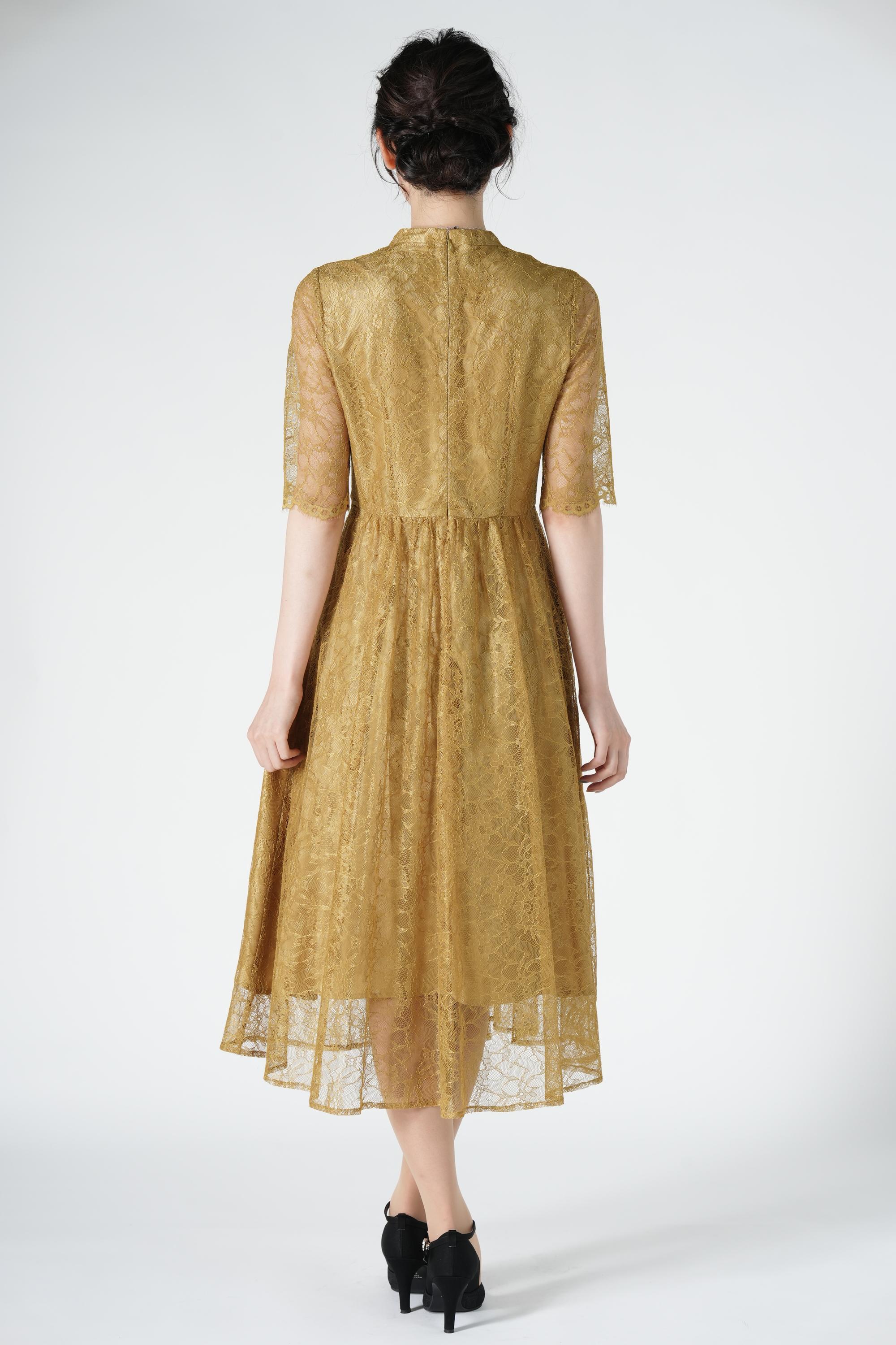 AIMER 総レースミディ丈マスタードドレス (S) をレンタル - 結婚式