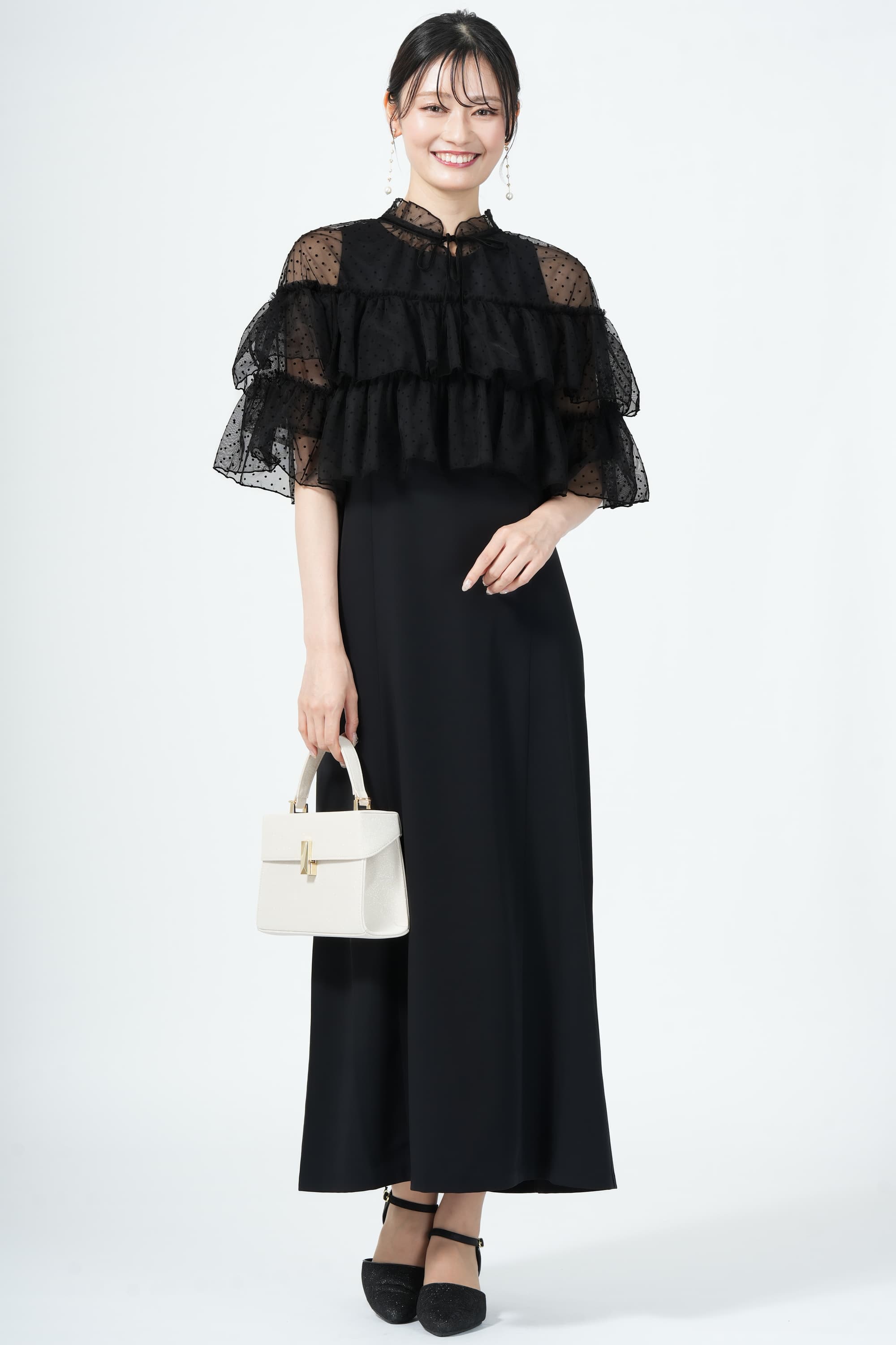 Discoat フロッキードット柄チュールブラックドレス (S) をレンタル