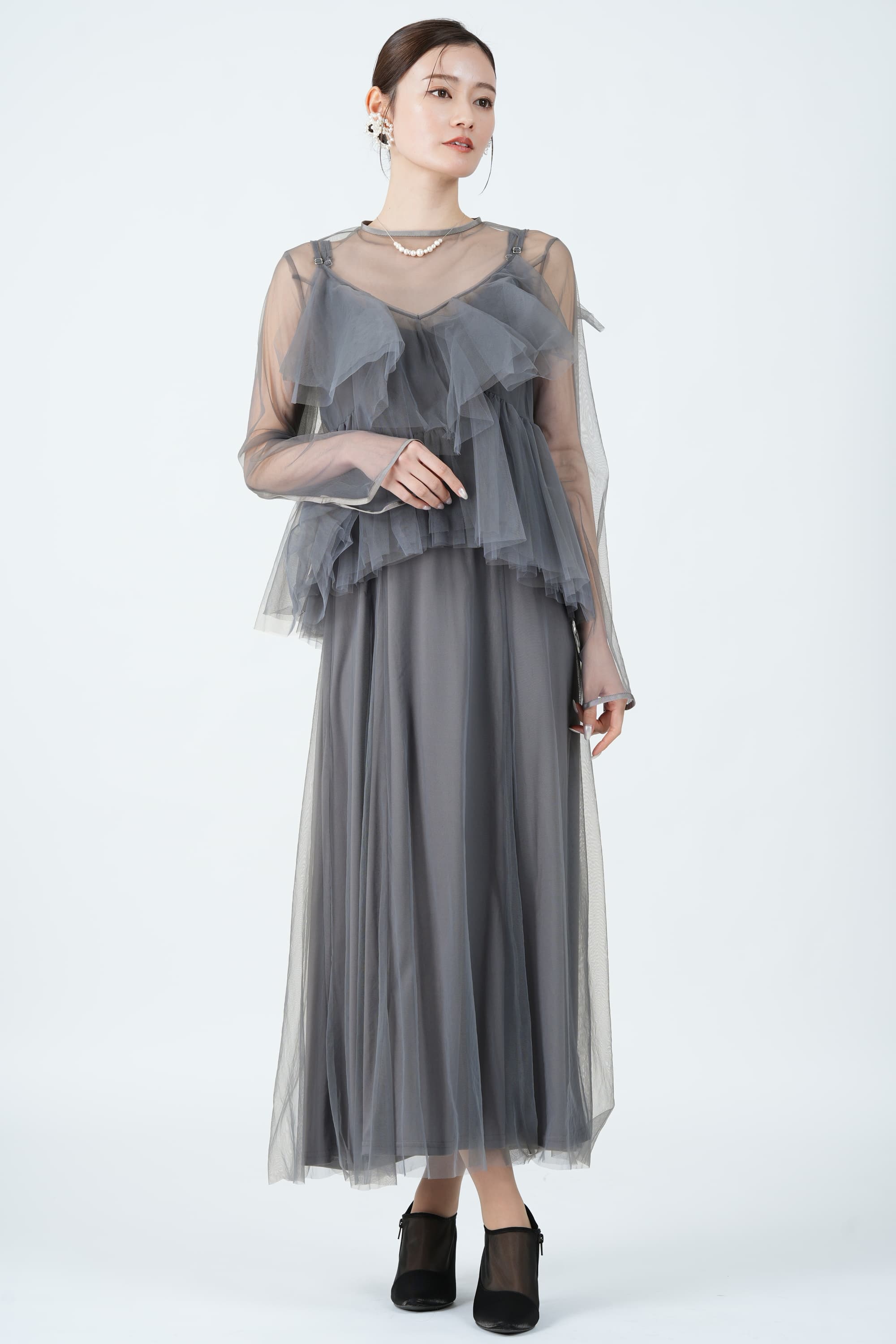 Ameri VINTAGE チュールビスチェレイヤードグレードレス (S) を