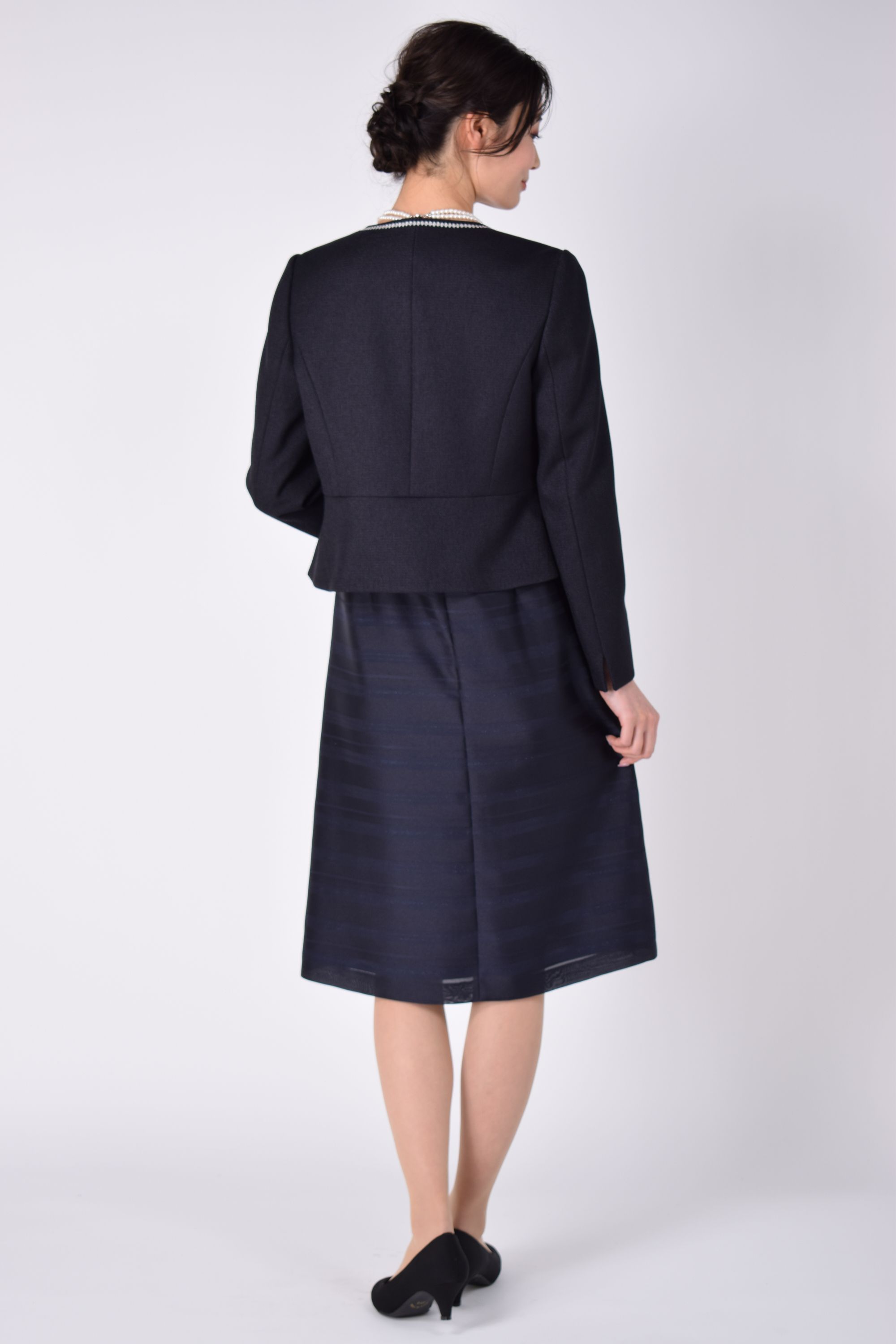 RIFANNE 東京ソワール ネイビーボーダー織ワンピースセット (M) を