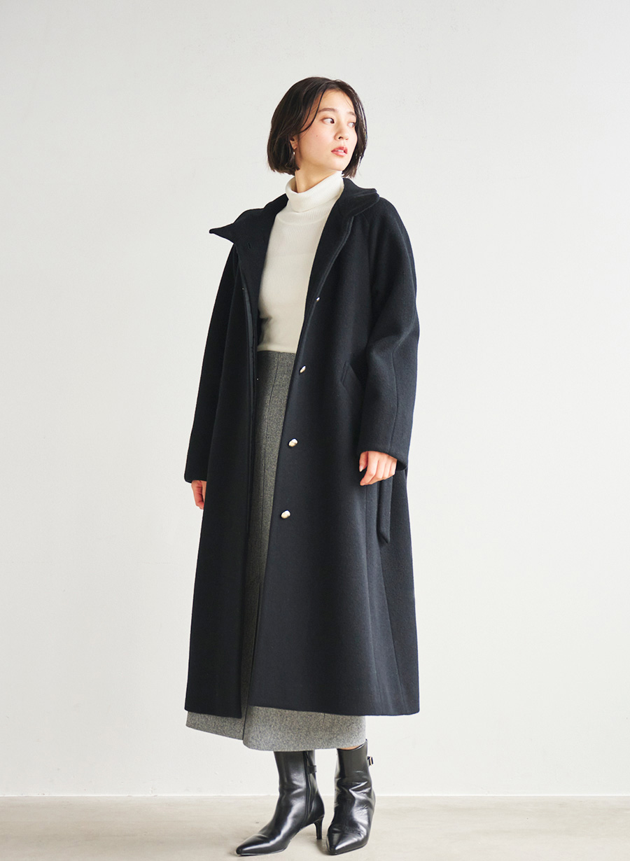 メリノウール＞スタンドカラーベルテットロングコート｜LOUNIE