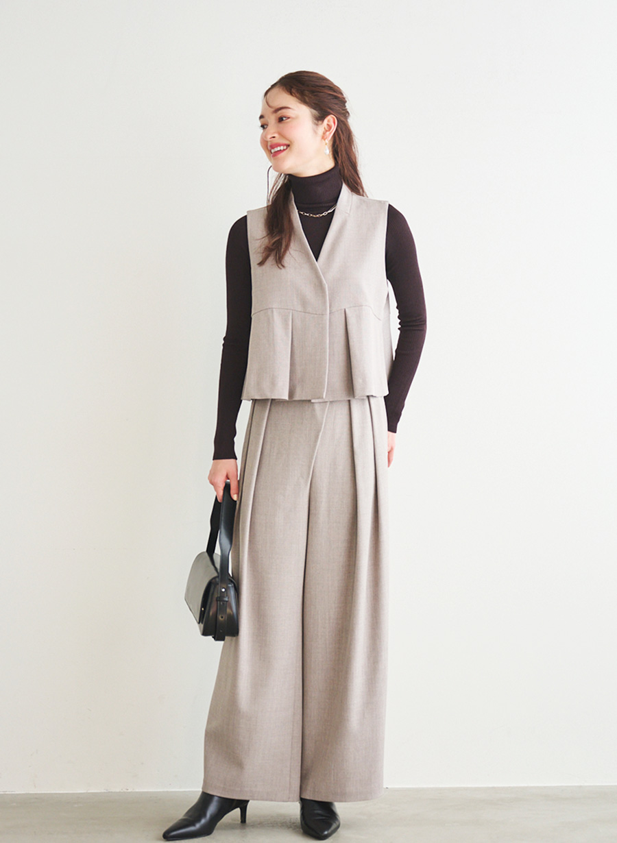追加】ラインアクセントワイドパンツ/セットアップ可｜LOUNIE