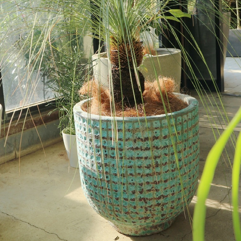 植木鉢 おしゃれ アンティーク 陶器鉢 LT003M＜ 45cm 15号 ブルー 底穴