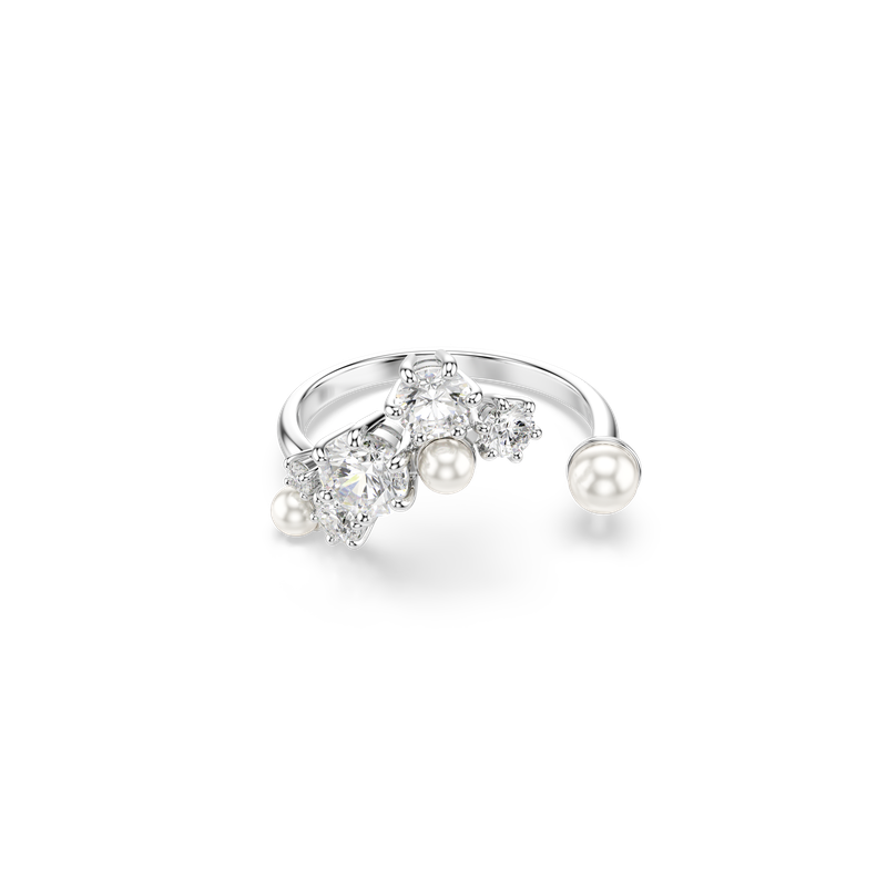 Swarovski Constella open ring, Crystal pearl, Round cuts, White