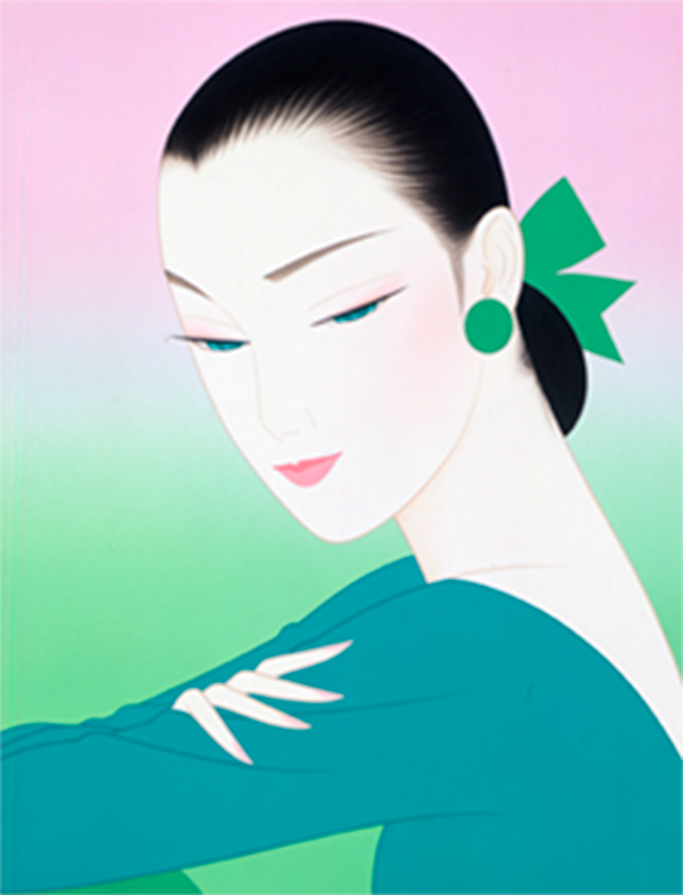 真作□鶴田一郎 版画 GENJI 紫の上 直筆サイン□絵画 美人画 ノエビア