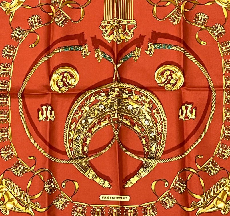 Authentic RARE! Hermes Les Cavaliers D'or Vintage 45cm Silk Scarf