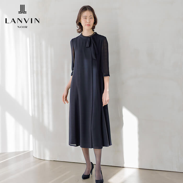 リボンアクセントのロングワンピース 9号・ブラック｜東京ソワール