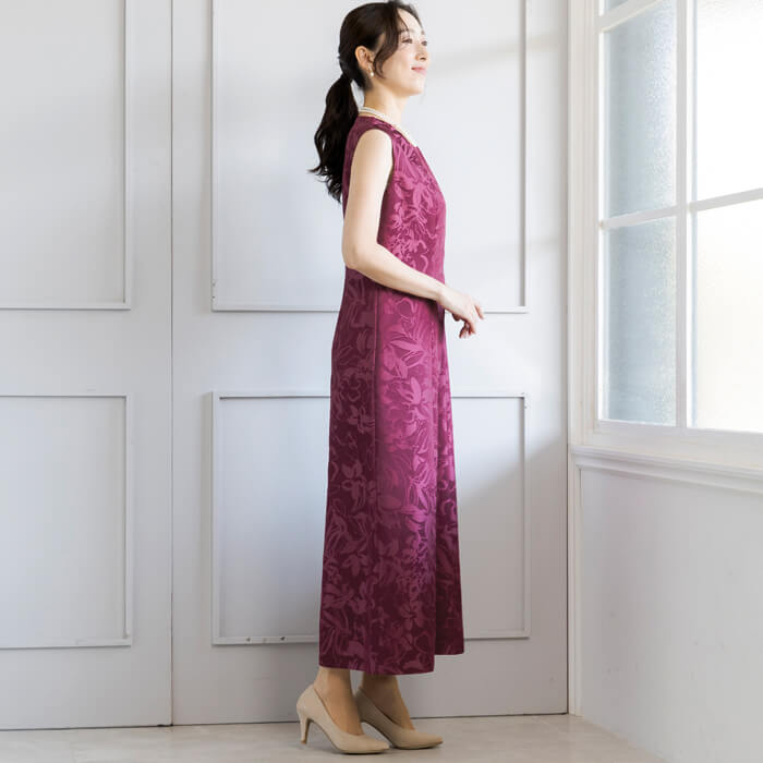 ケープ付き前開きのロングドレス 9号・ローズ｜東京ソワール