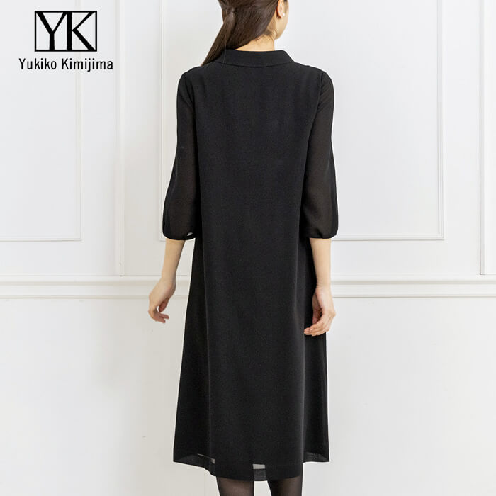 洗える｜ボータイ風の前開きワンピース 13号・ブラック｜東京