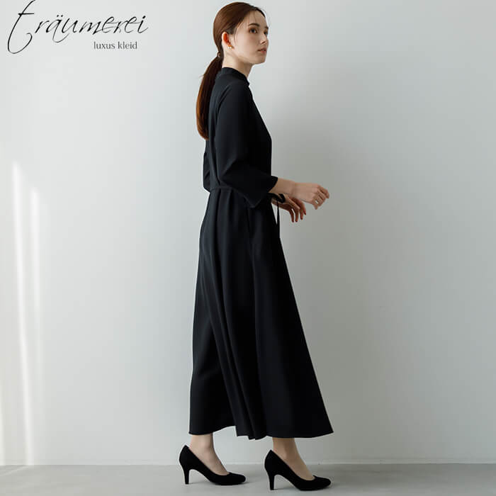 WEB限定｜ポケット付きワイドオールインワンドレス 13号・ブラック