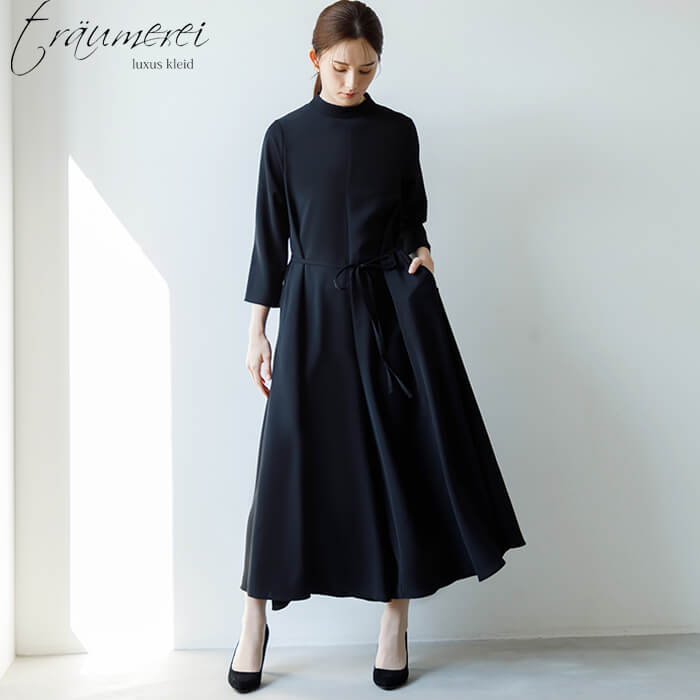 WEB限定｜ポケット付きワイドオールインワンドレス 13号・ブラック