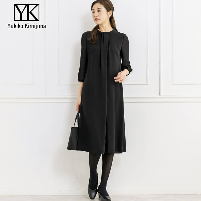 洗える｜ボータイ風の前開きワンピース 9号・ブラック｜東京ソワール