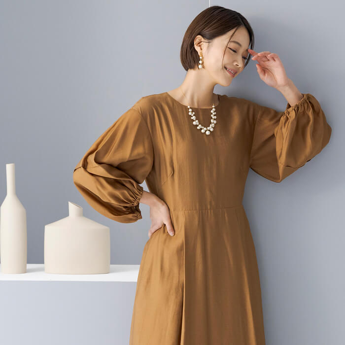 WEB限定｜ボリュームオーガンジードレス 9号・ブラウン｜東京ソワール