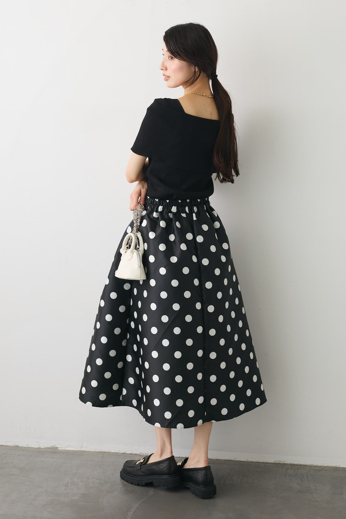 予約]ドットサテンフレアスカート – Frene