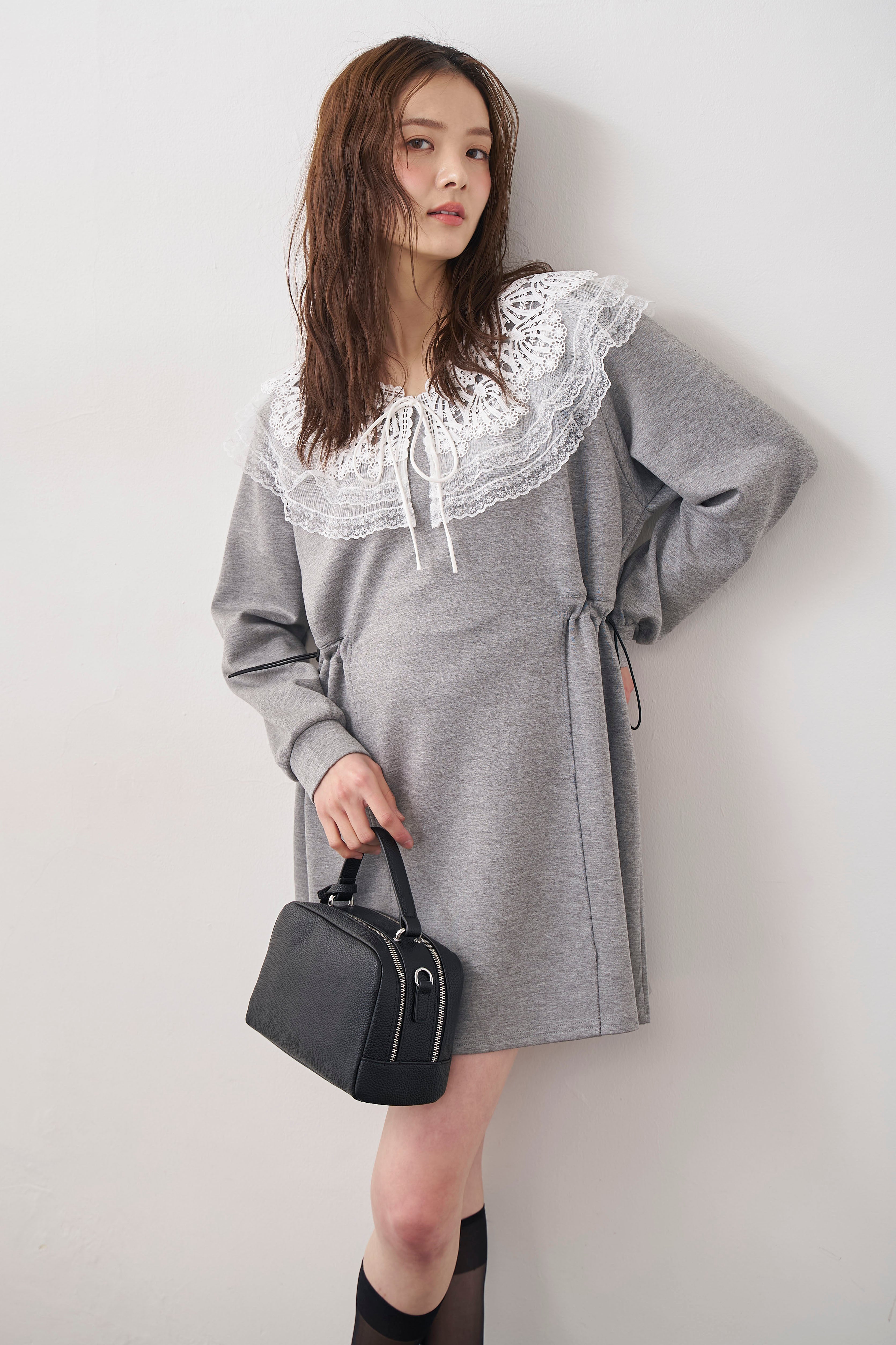 予約]ダブルレースカラーウエストシェイプミニワンピ – Frene