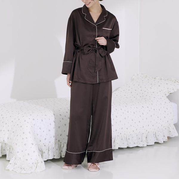 ヒアルロン酸加工 ハートラインサテンパジャマ ブラウン | Francfranc