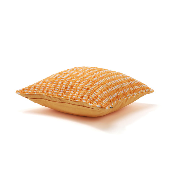 ギャザーチェック クッションカバー 450×450 オレンジ（042