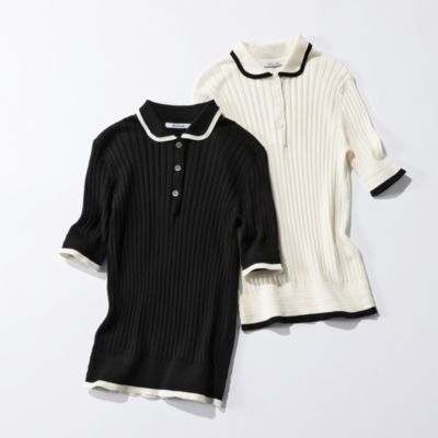SLOANE(スローン)の12Gワイドリブ コットン×シルク バイカラー半袖丸襟