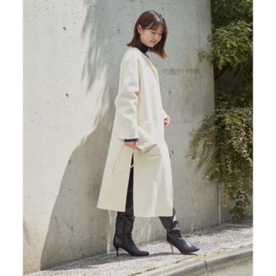 Whim Gazette(ウィム ガゼット)のノーカラーリバーロングコート通販