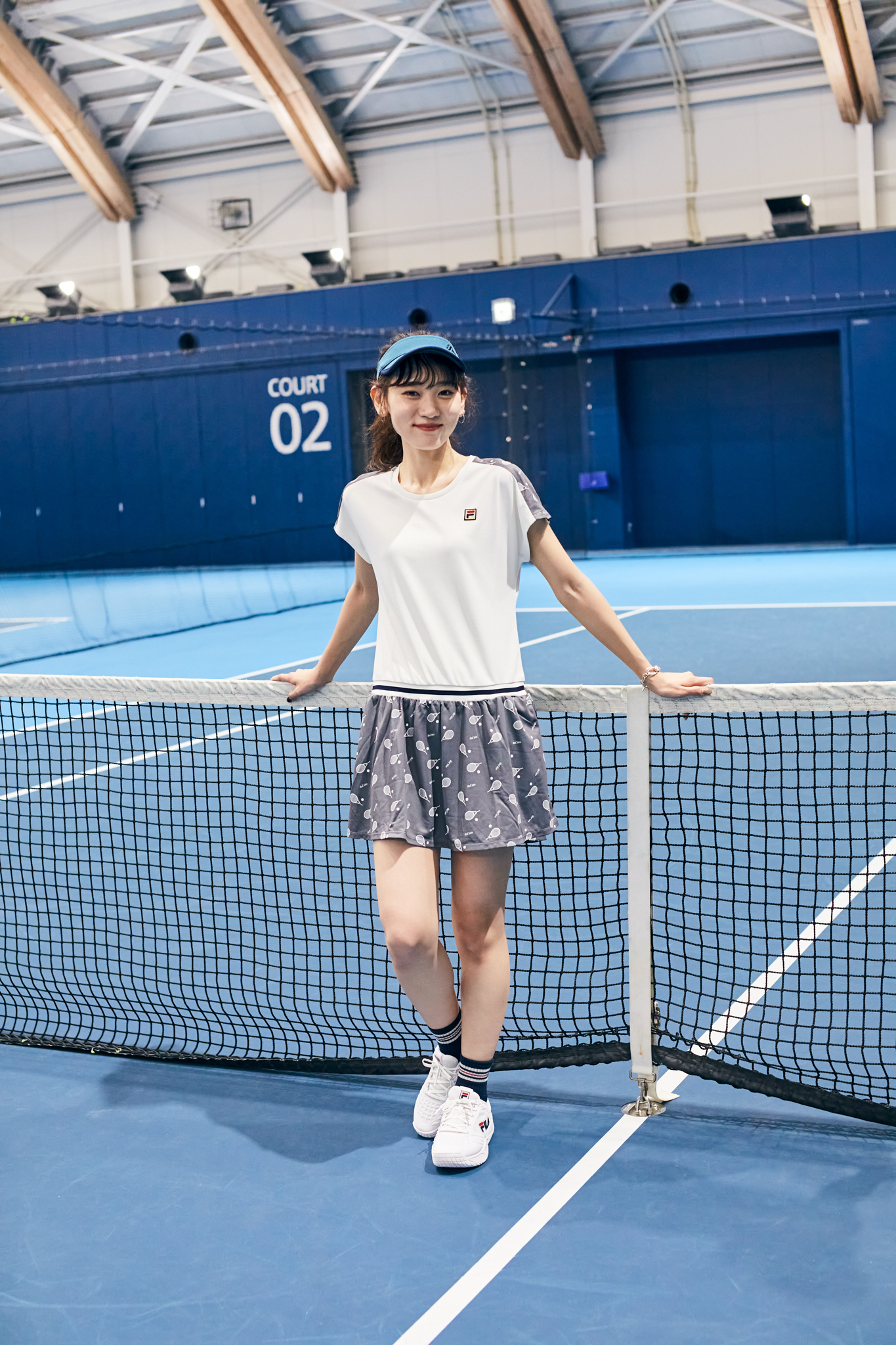 上質美品/FlLAフィラ・テニスウエア・重ね着風トップス・花柄・透かし柄赤