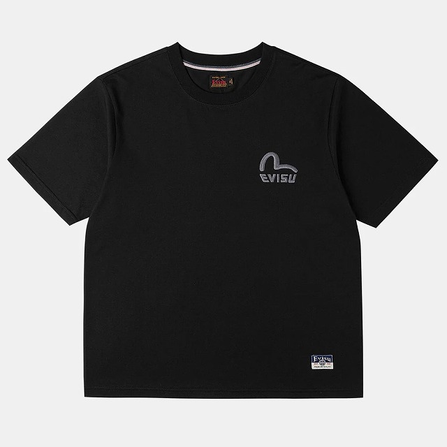 EVISU (エビス) モノクロカモメ刺繍 Tシャツ カモメ刺繍 (ブラック,黒) BFS