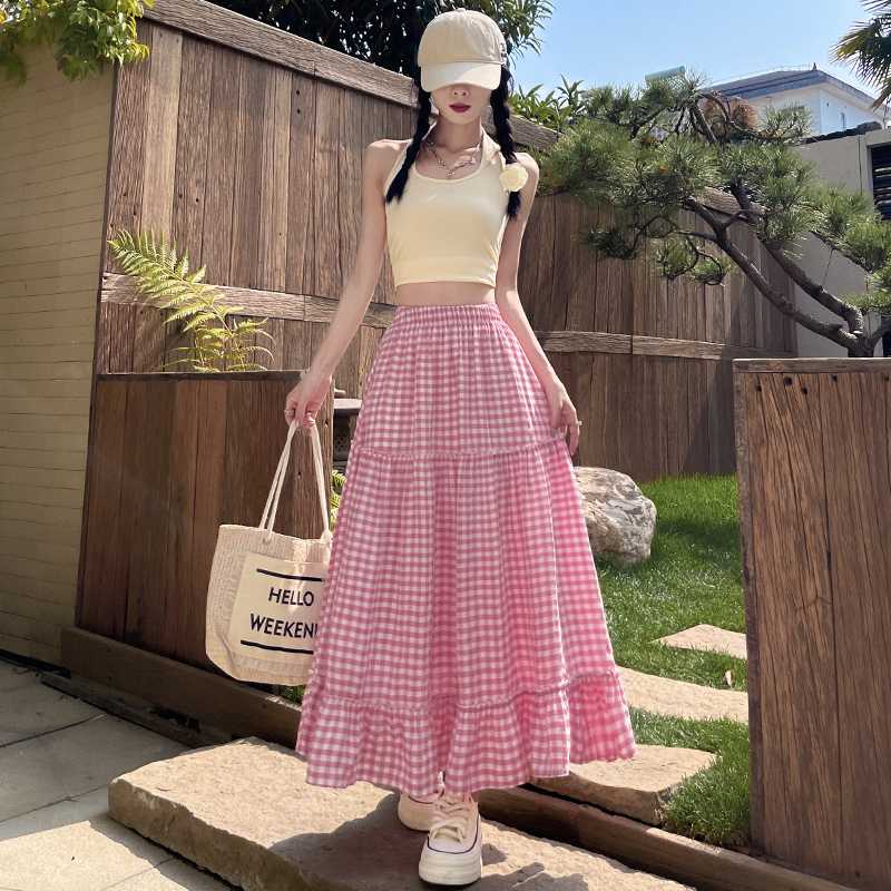 チェック服 チェック柄フリルロングスカート スカート|チェック 服専門