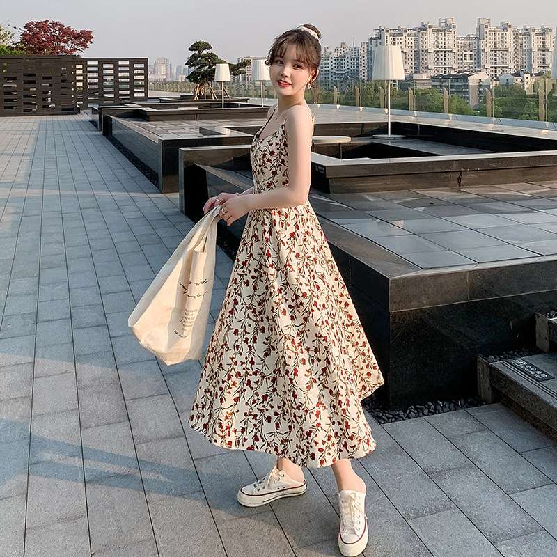 花柄フレアノースリーブワンピース シンプルファッション ワンピース