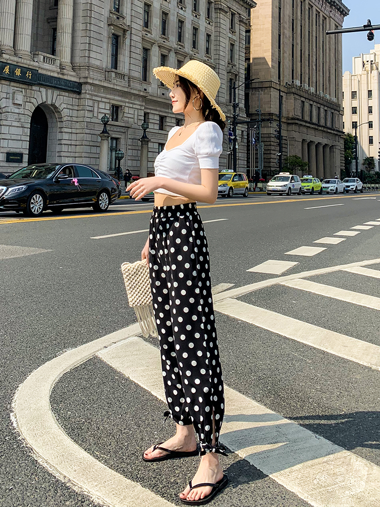 柄 パンツ 優美花柄とドット模様のガウチョパンツ ドット 柄|柄 パンツ