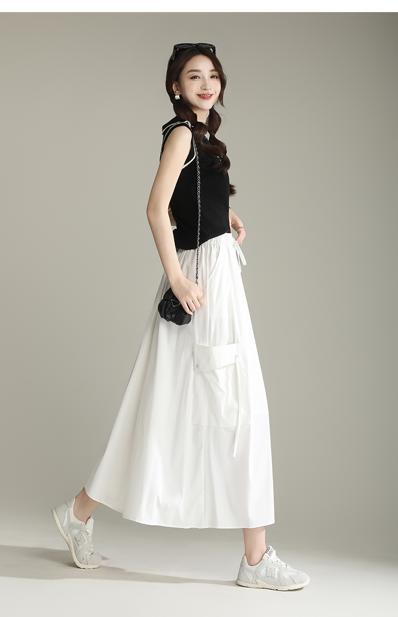 白スカート ポケット付きフレアロングスカート フレア|白スカート専門