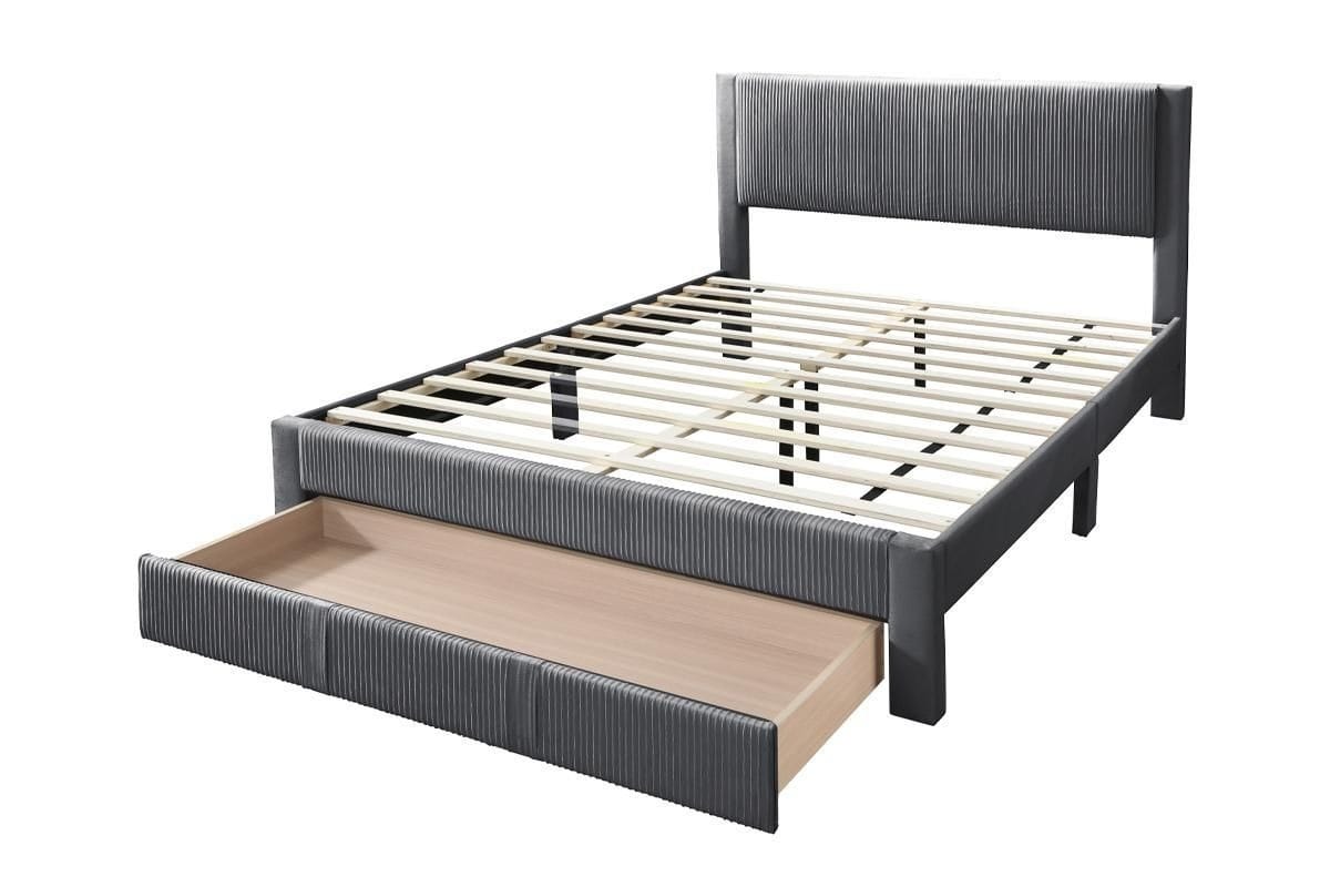 F9658Q Queen Bed - Dark Gray Corduroy w/Under Drawer at Futonland