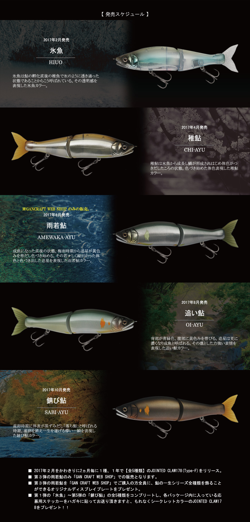 ジョイクロ178 183鮎の一生と128日本の小魚 GAN CRAFT [HIGH POTENTIAL