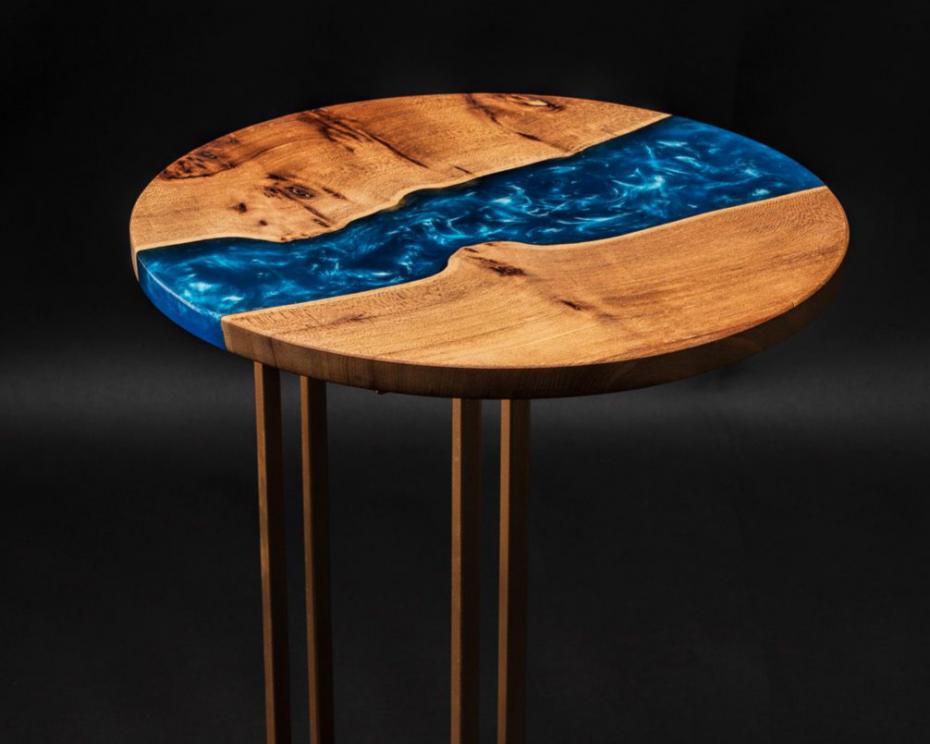 ニレの円形サイドテーブル「ガーランドデザインワークス」レジン