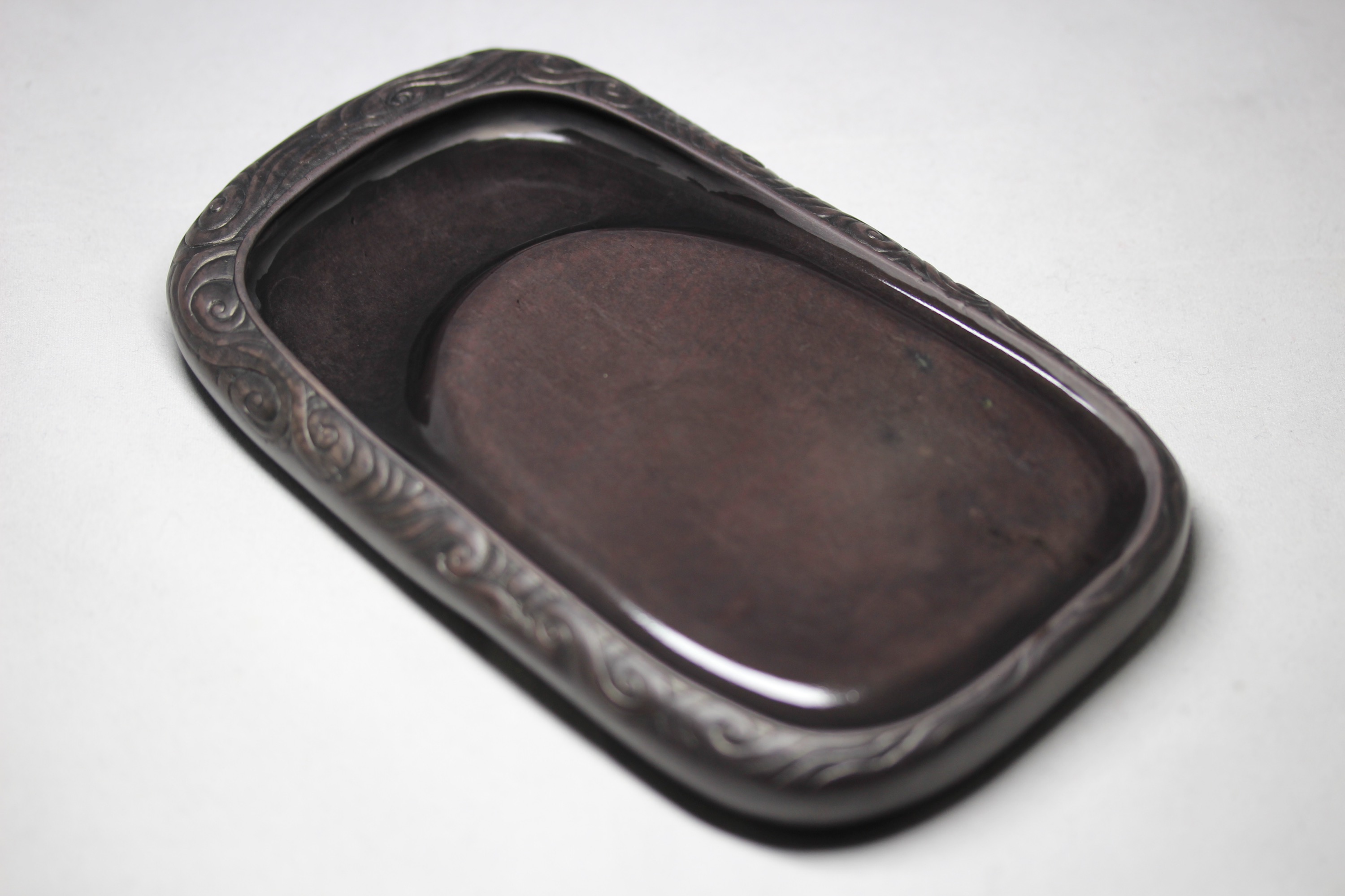 端渓硯 大型十吋】◇青花・翡翠紋・魚脳凍などの紫黒