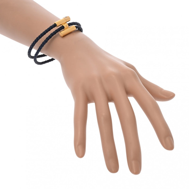 エルメスレザーブレス トゥルニトレッセ 編み込み ゴールド/ネイビー