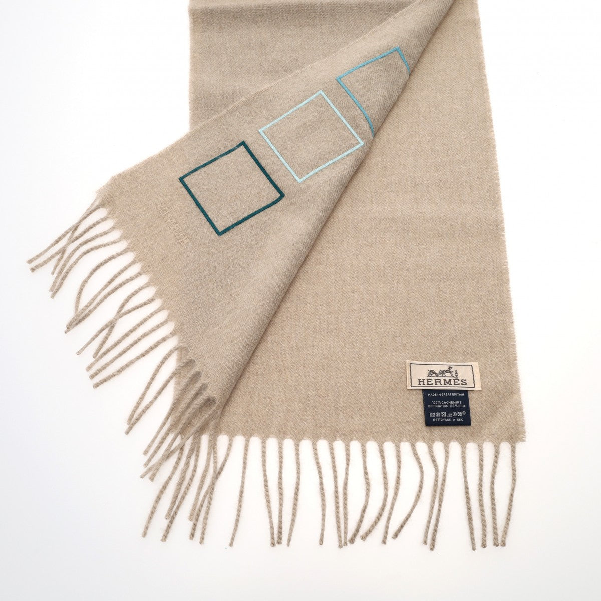 エルメスバッジソワ ワッペン グレージュ系 メンズ カシミヤ マフラー