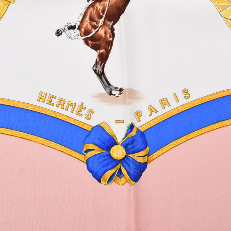 エルメス大判スカーフ 馬柄 ピンク/白 ユニセックス スカーフ HERMES