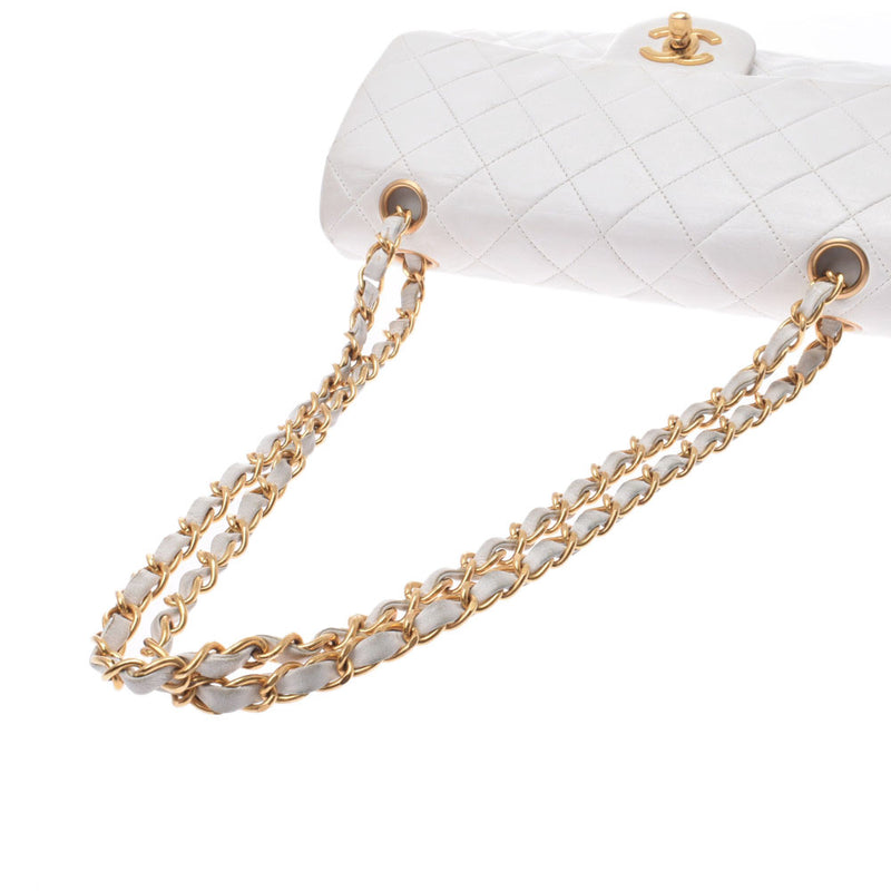 シャネルチェーンショルダーバッグ ダブルフラップ 14143 白 ゴールド