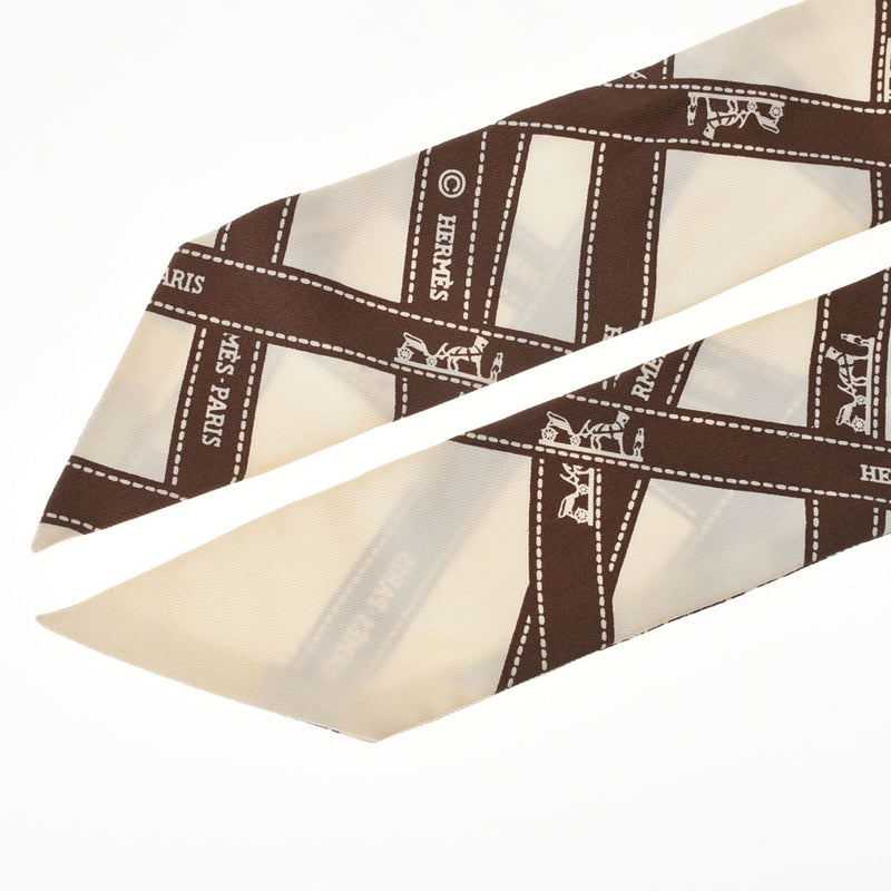 エルメスツイリー ボルデュック/Bolduc リボン柄 白/茶 レディース